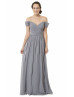 A-line V Neck Off Shoulder Gray Chiffon Bridesmaid Dress